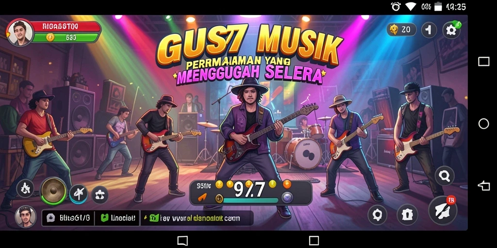 Tangkapan layar gameplay GUS77 yang menampilkan interaksi seru bermain musik.