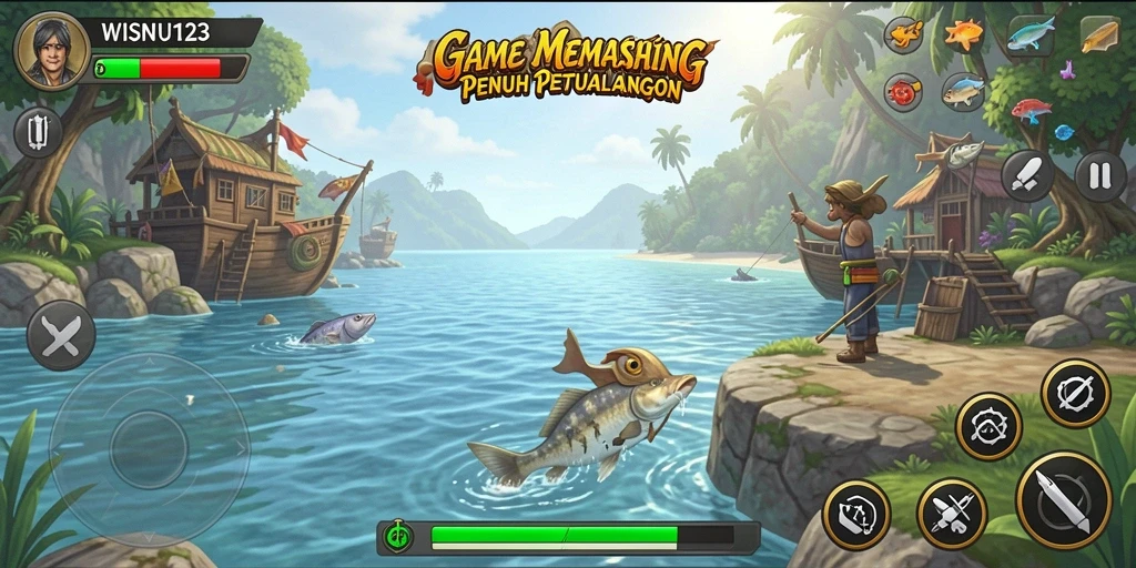 Tampilan gameplay WISNU123 yang menarik saat memancing.